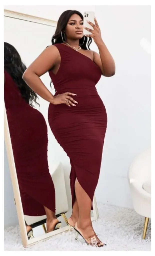 one-shoulder dress clubbing plus size outfit