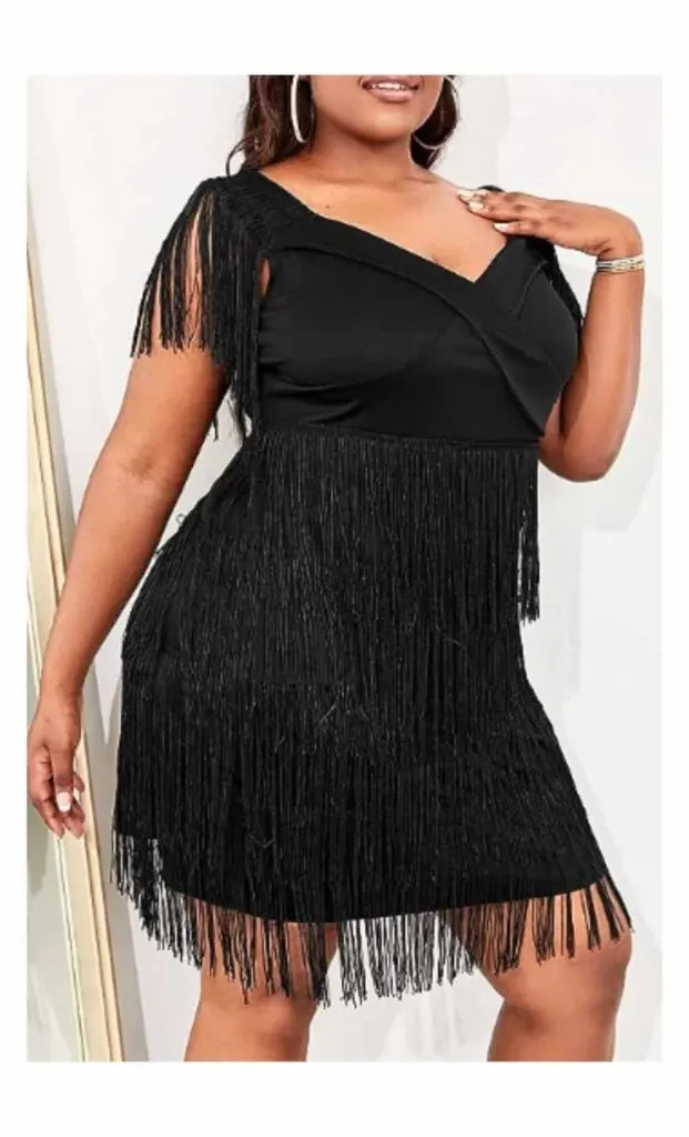 black sequin dress outfit idea