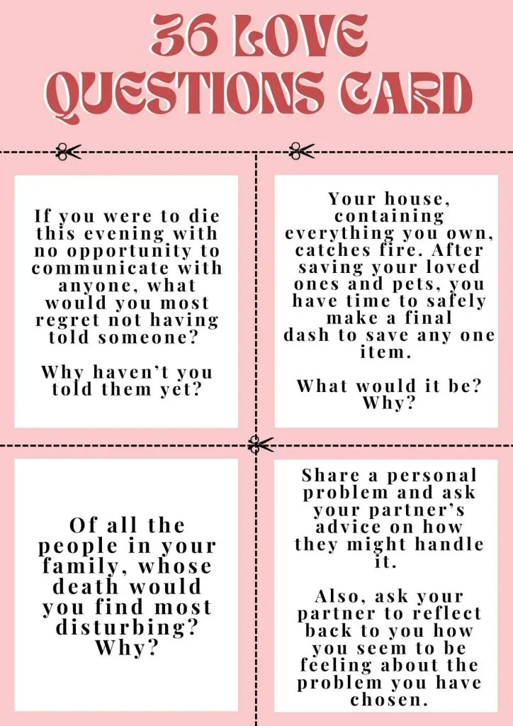 36 questions to fall in love printable card