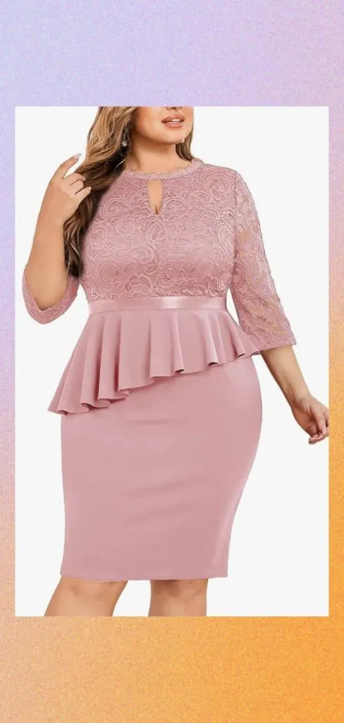 formal pink lace peplum dress