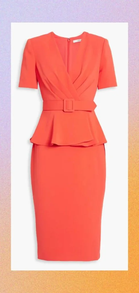 belted crepe peplum dress orange