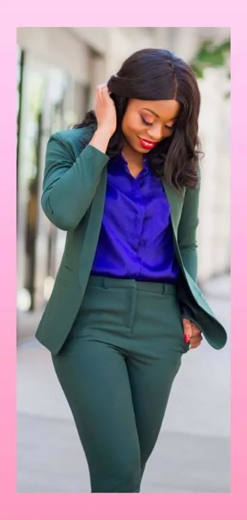 emerald green pants and blazer