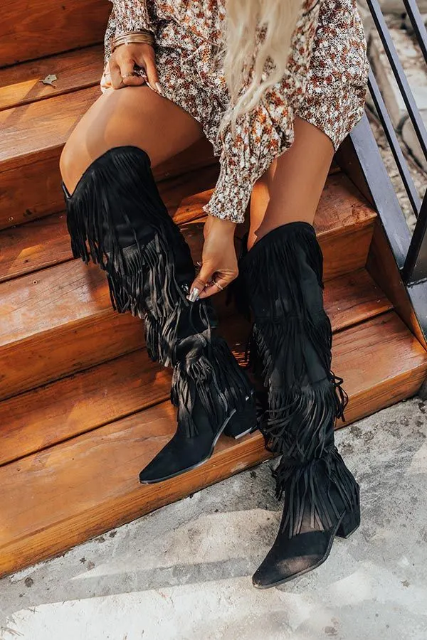 black fringe boots