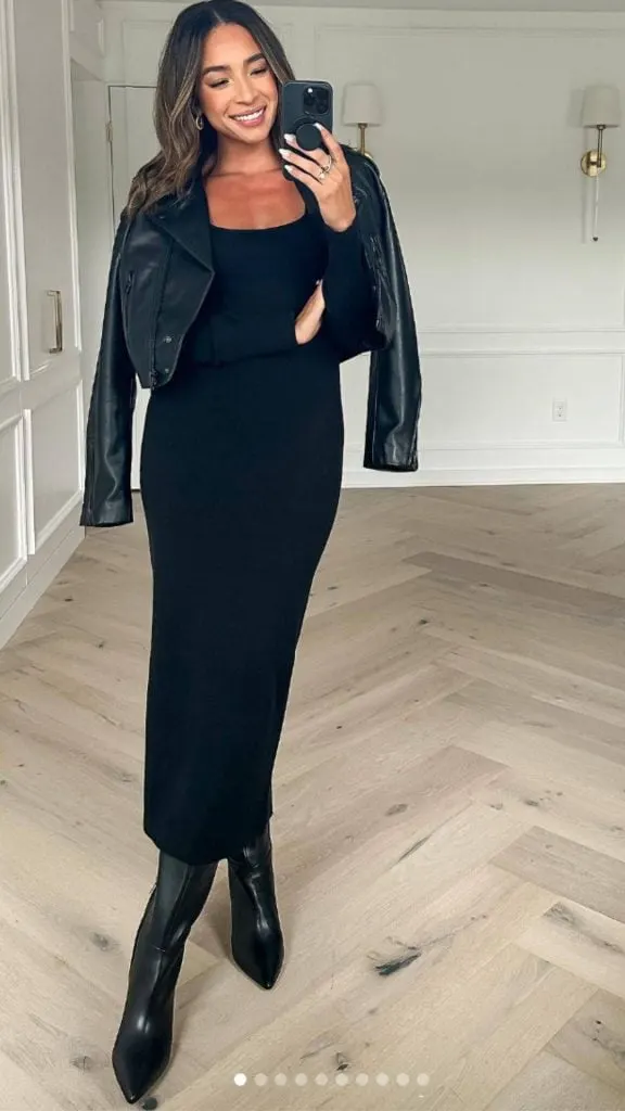 black sweater dress pointy boots