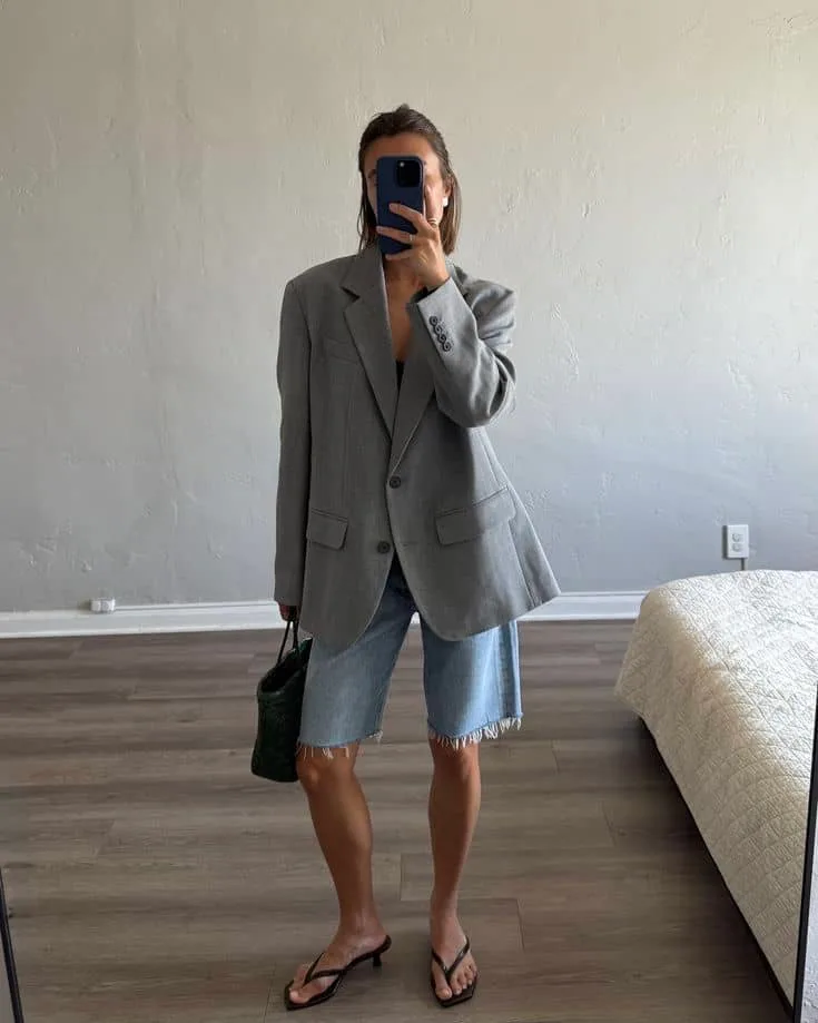 blazer and denim bermuda shots