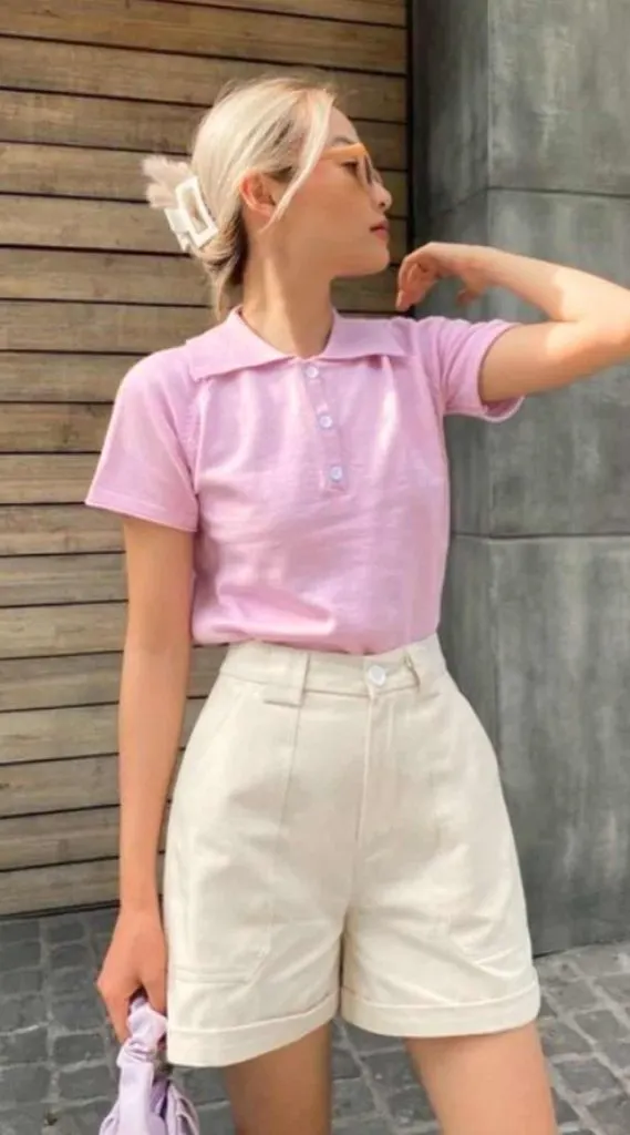 pink polo shirt outfit ideas