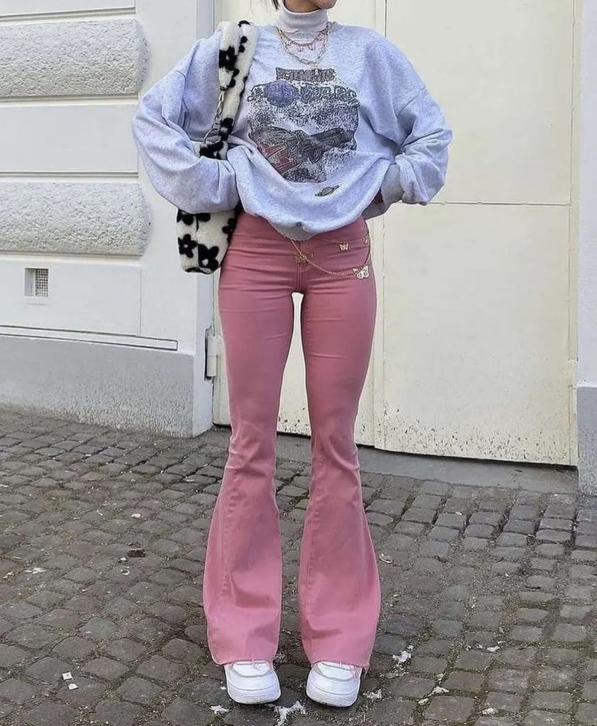 pink bootcut jeans