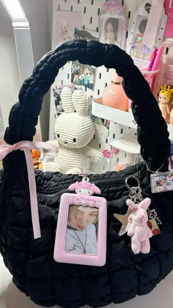 black cos quilted bag and cardholder