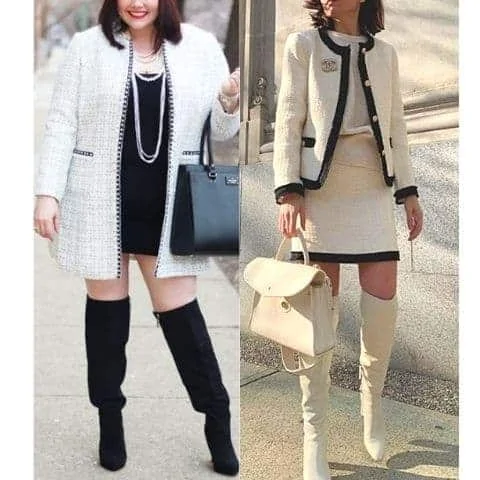 how to wear Chanel style tweed jacket, how to wear tweed coat with jeans women