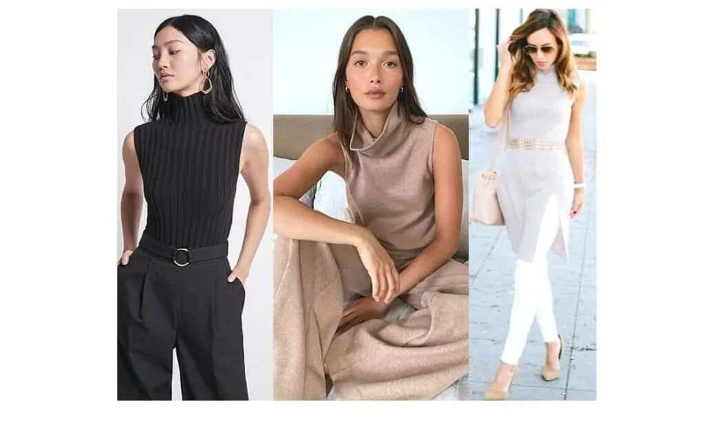 how to wear a sleeveless turtleneck - outfit ideas