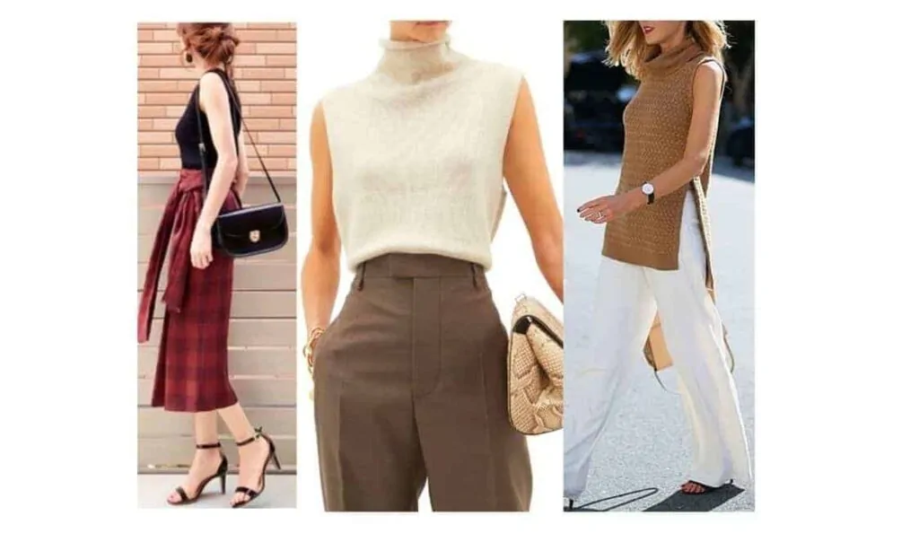 how to wear a sleeveless turtleneck - outfit ideas