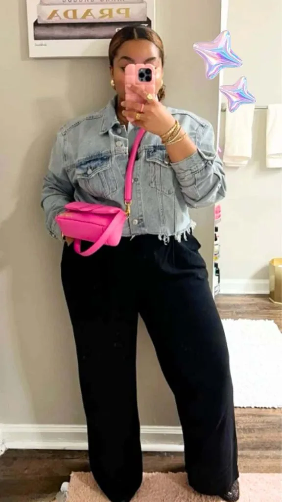 denim shirt plus-size outfits