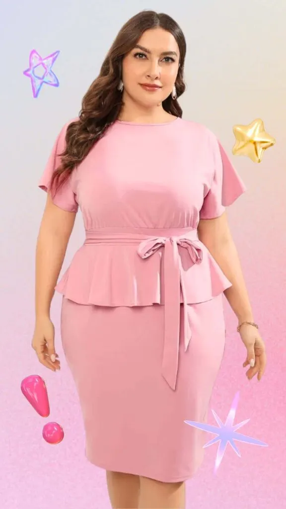 plus size pink peplum dress
