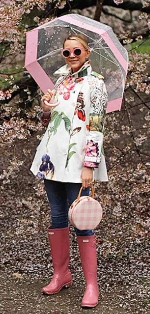 rainy wedding outfit floral