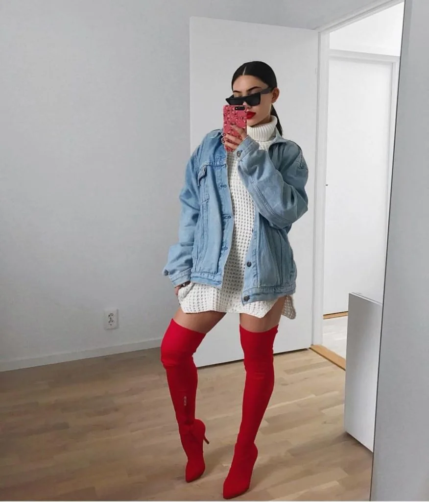 WINTER OUTFIT red knee high heels