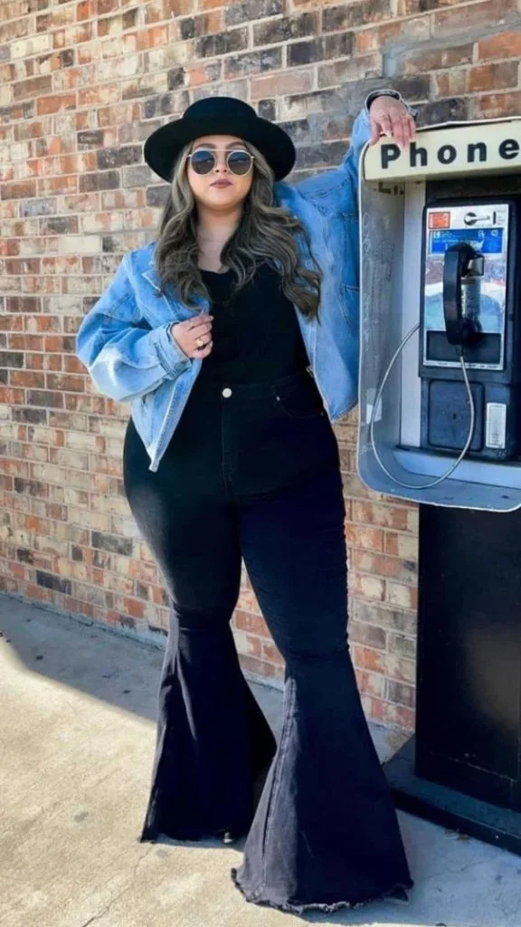 plus size outfits retro party flared jeans