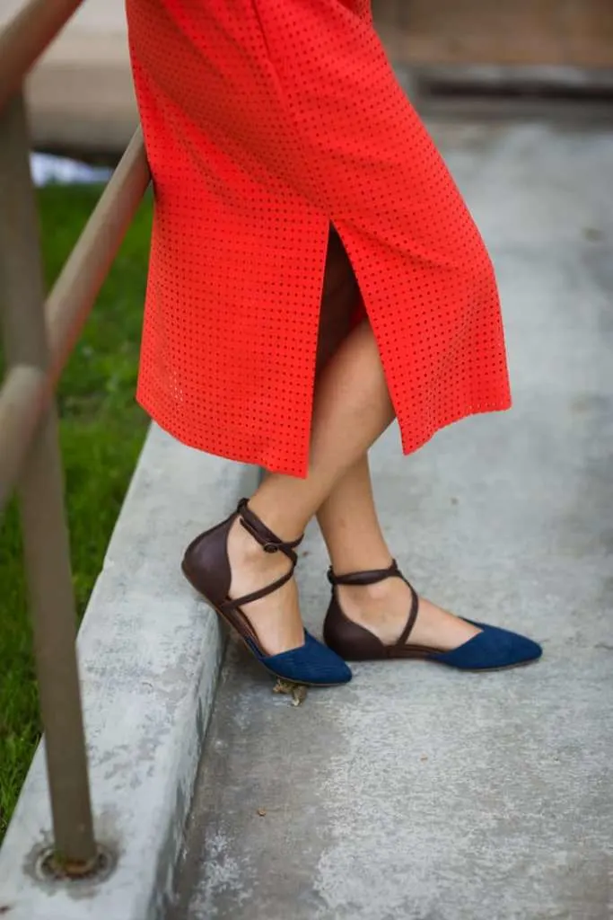 Wear side slit dress with flats