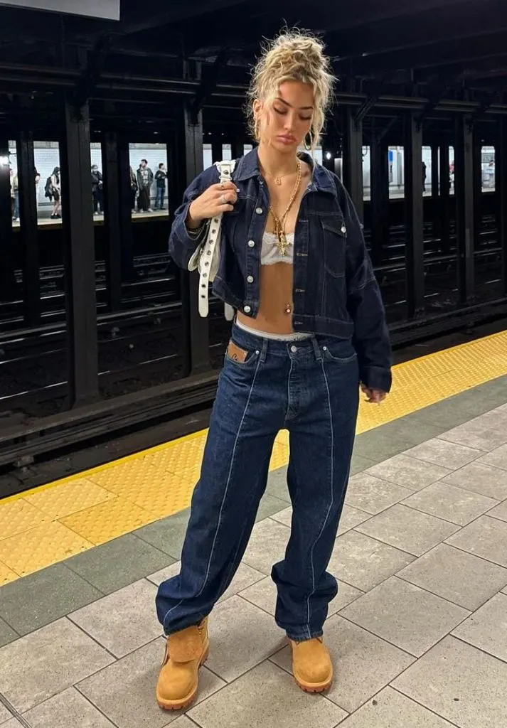 timberland boots denim set