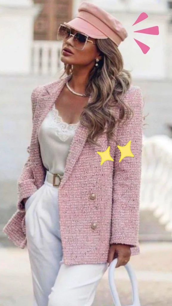 tweed jacket pink and beret