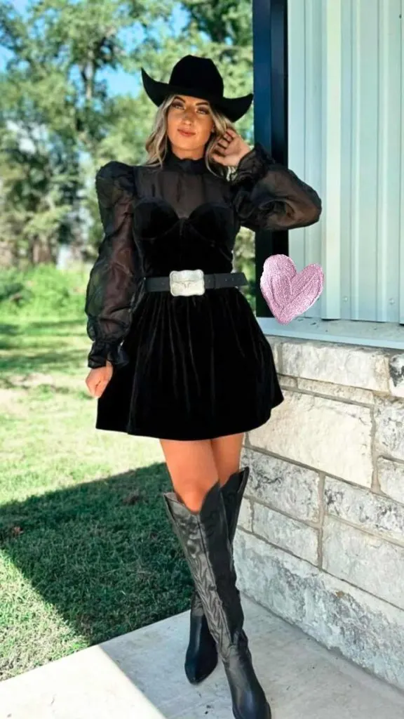 Black western dress with cowboy boots