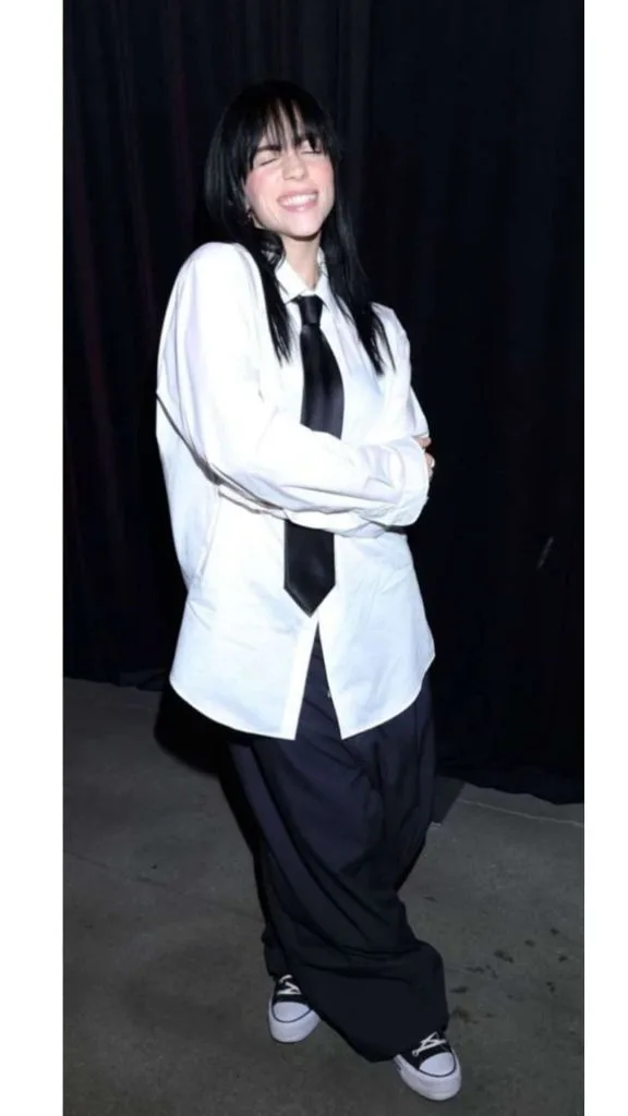 Billie Eilish white shirt tie