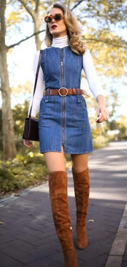 What to wear with a denim pinafore dress