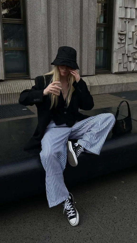 BUCKET HAts and striped pants