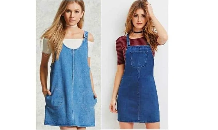 what to wear with a denim pinafore dress