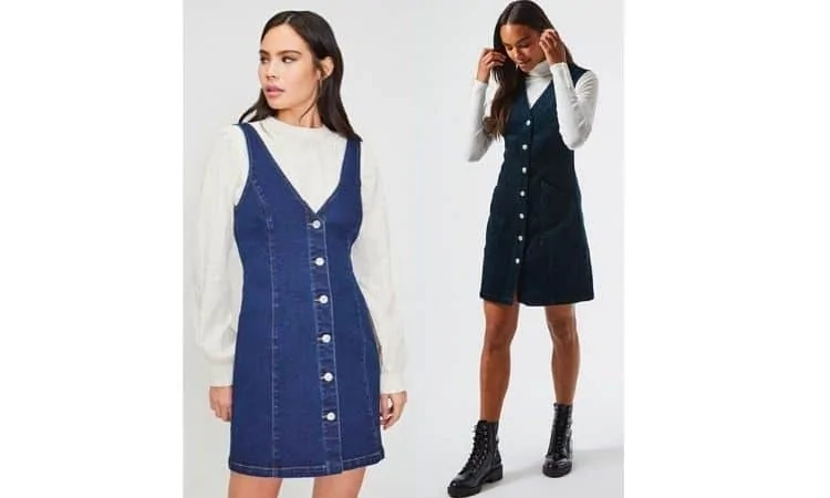 what to wear with a denim pinafore dress