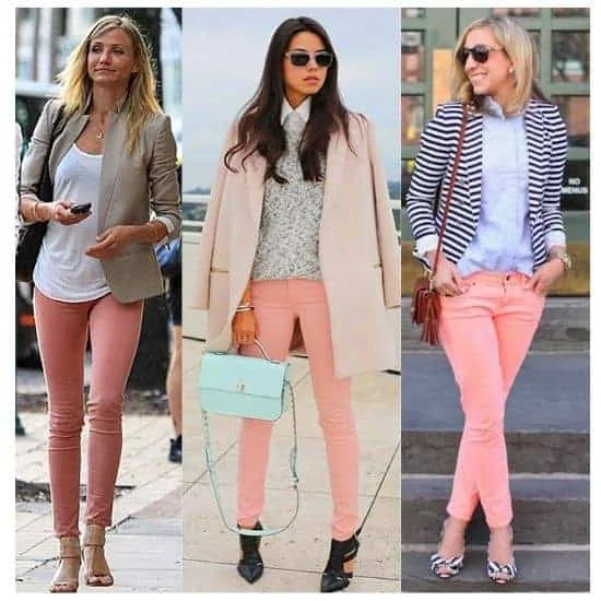 what to wear with pink jeans ladies, pink jeans outfit ideas