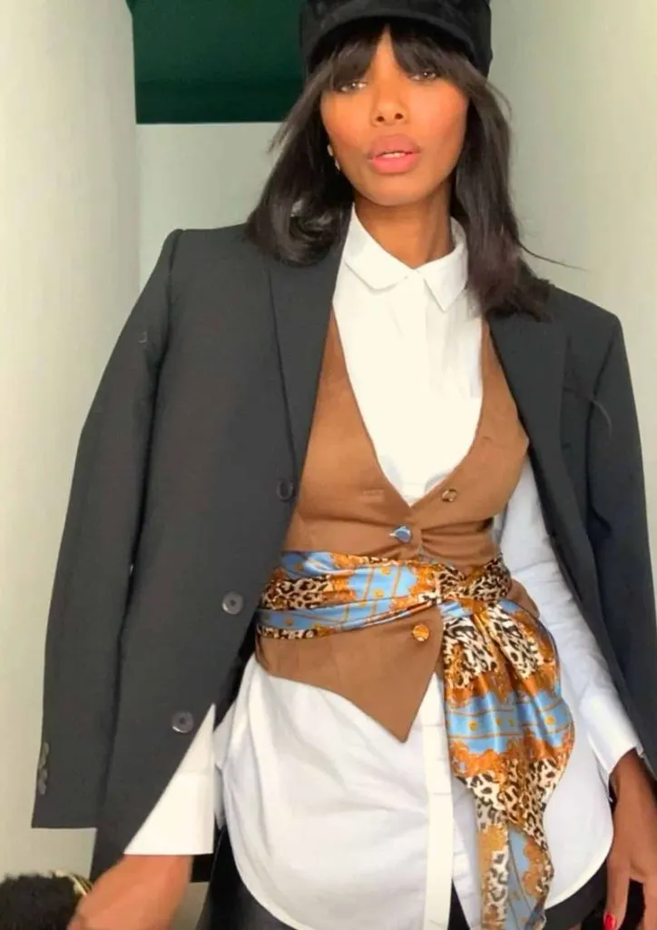 girl boss blazer satin scarf outfits