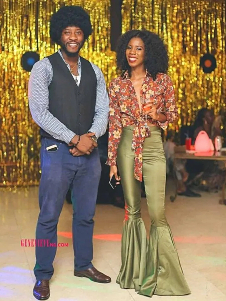 Satin bell bottoms black woman